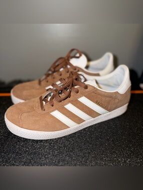 adidas Brown Suede Sneakers with White Stripes